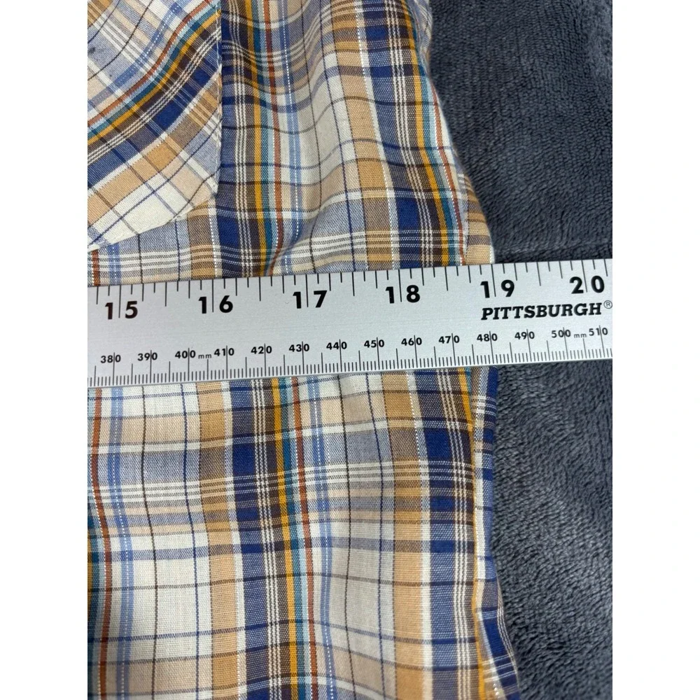 Levis Mens Regular Fit Western Pearl‎ Snap Plaid Long Sleeve Shirt Blue Tan M